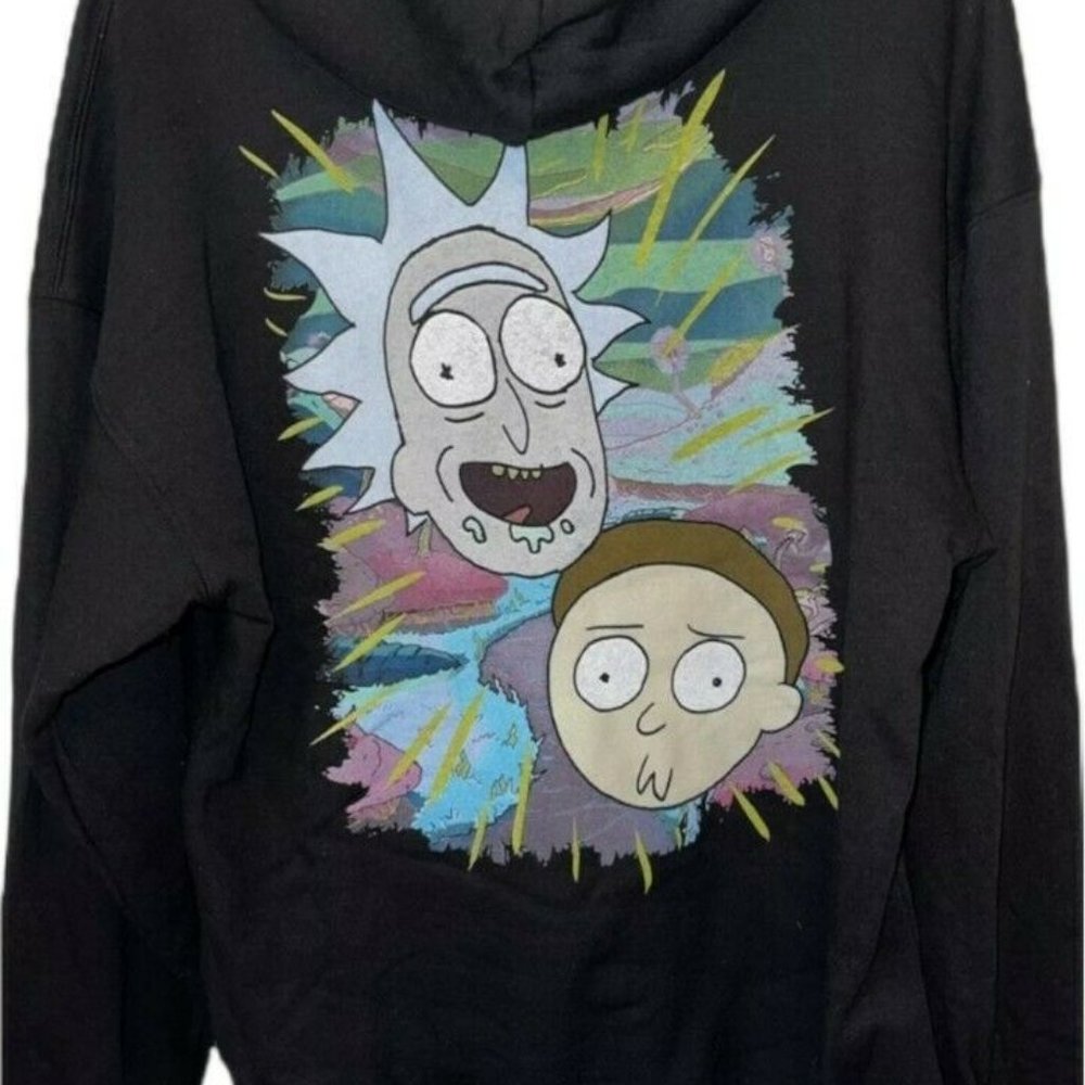 COPY - Rick And Morty Black Hoodie Hooded Pullover Sweatshirt Adult Swim Size L
